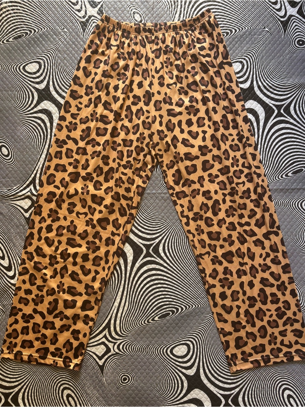 Y2K Leopard Print Elastic Waist Pants - Brown Black